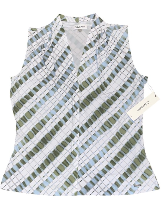Calvin Klein Tops - Calvin Klein White, Light Blue & Olive Green Sleeveless V-Neck Blouse